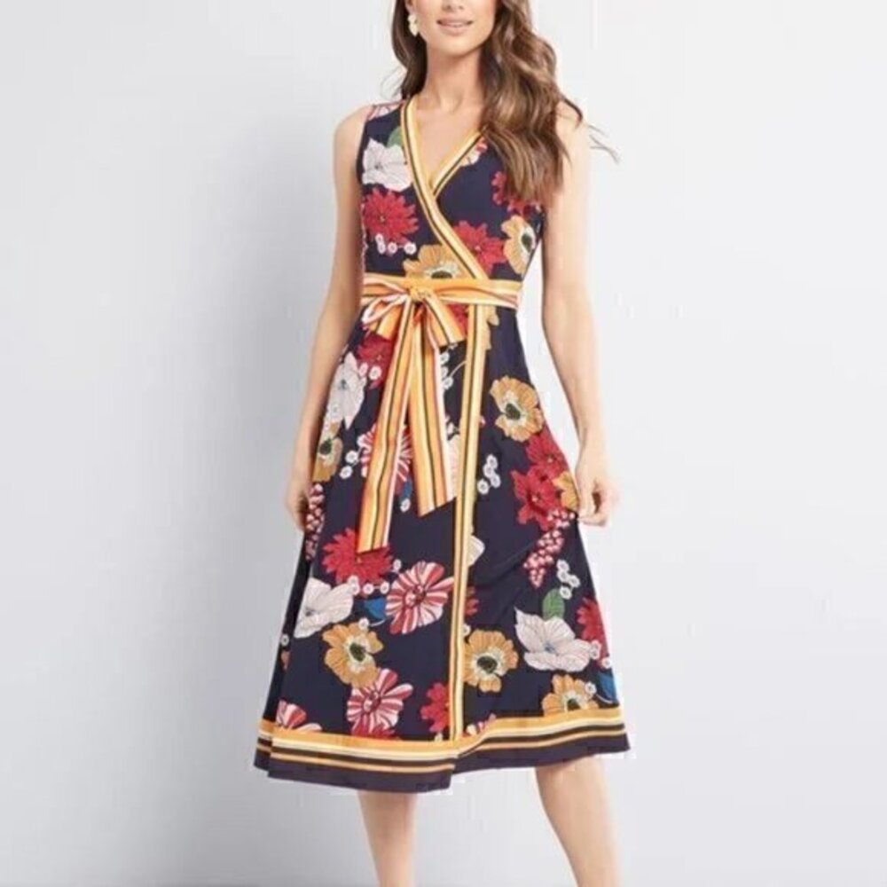 ModCloth x Liza Luxe Floral Wrap Midi Dress Size XS